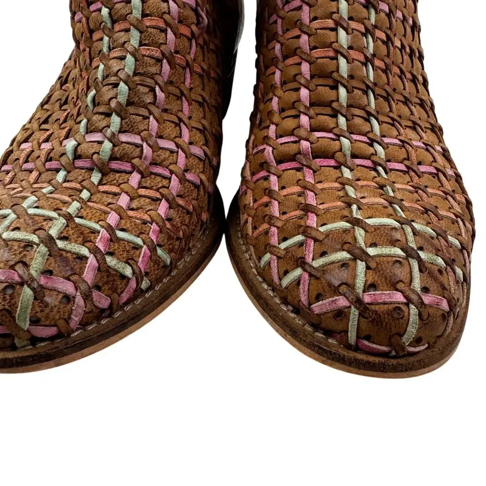 Diba True Struck Gold Boho Woven Suede Leather Cutout Booties Women's Size 7.5